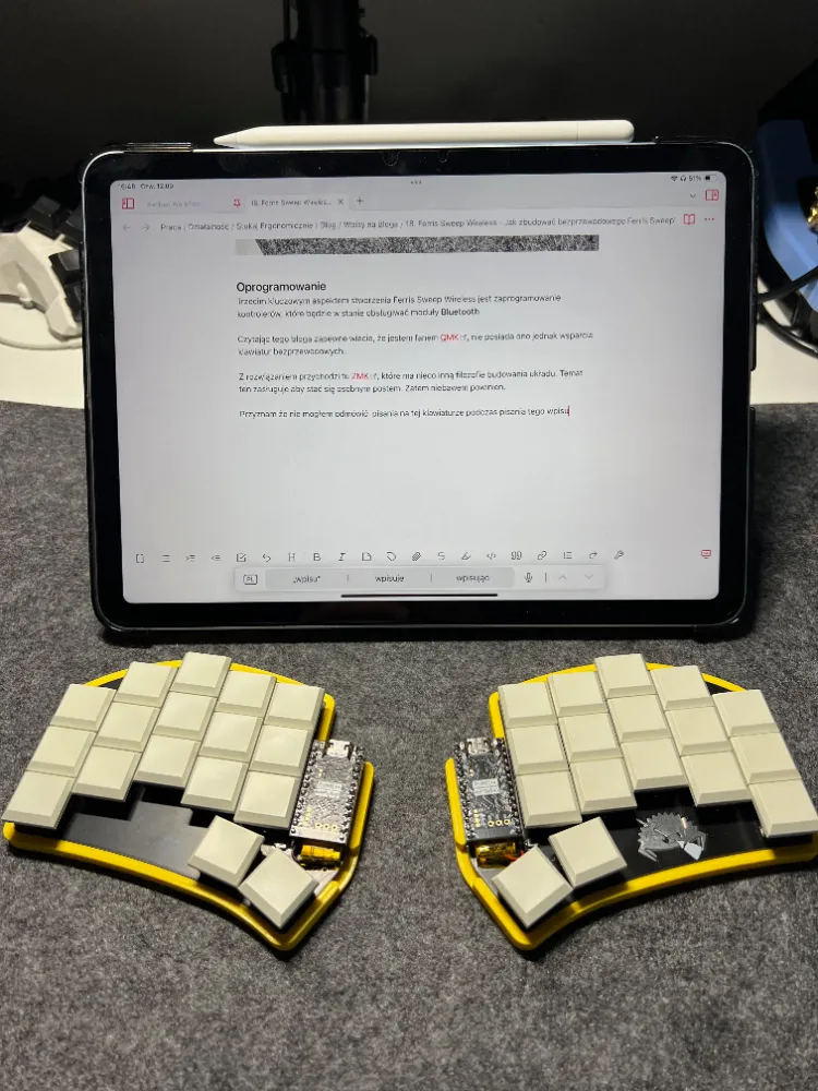 Ferris Sweep Wireless connected to iPad