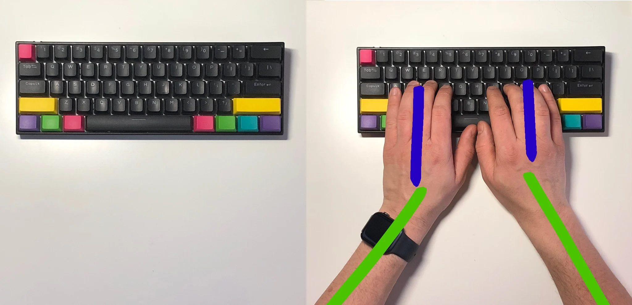 Wrist alignment on standard QWERTY keyboard