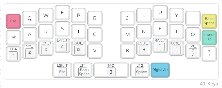 Reviung41 Colemak Mod-DH base layer