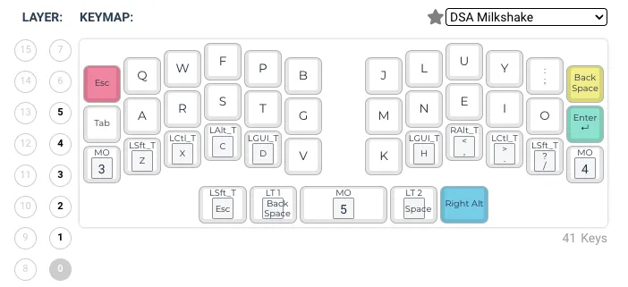 Reviung41 keyboard layout overview with Colemak Mod-DH layers and thumb cluster