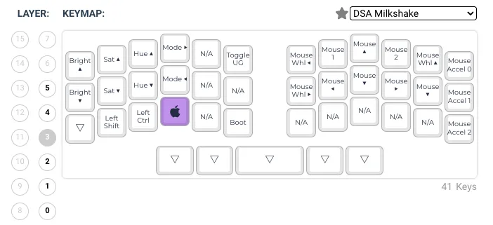 Reviung41 mouse and RGB layer keymap