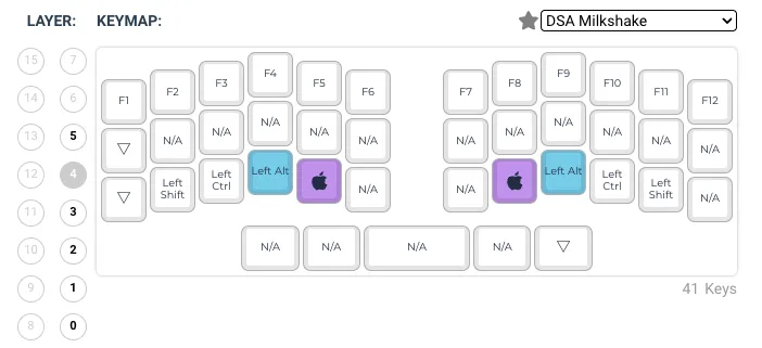 Reviung41 function keys F1-F12 layer